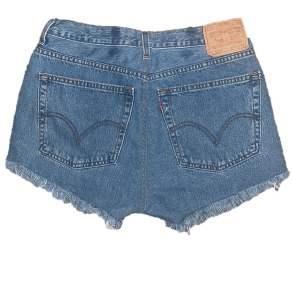 Levi’s High Waisted Cutoff Jean Shorts Women 30 Upcycled Distressed Retro Large - Picture 2 of 6